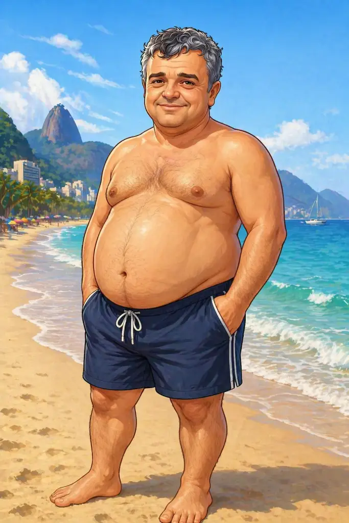 Autor na praia antes do emagrecimento
