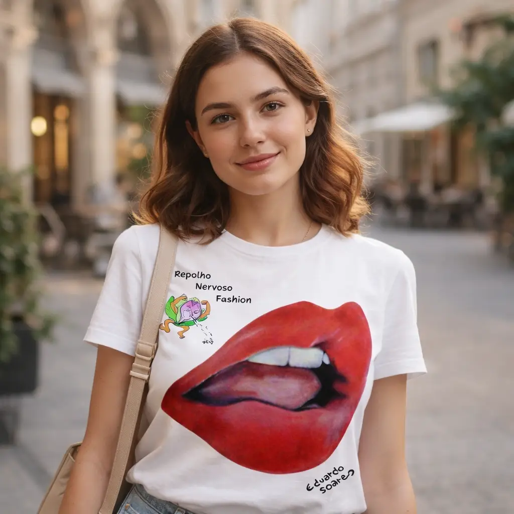 Modelo usando camiseta artística Repolho Nervoso